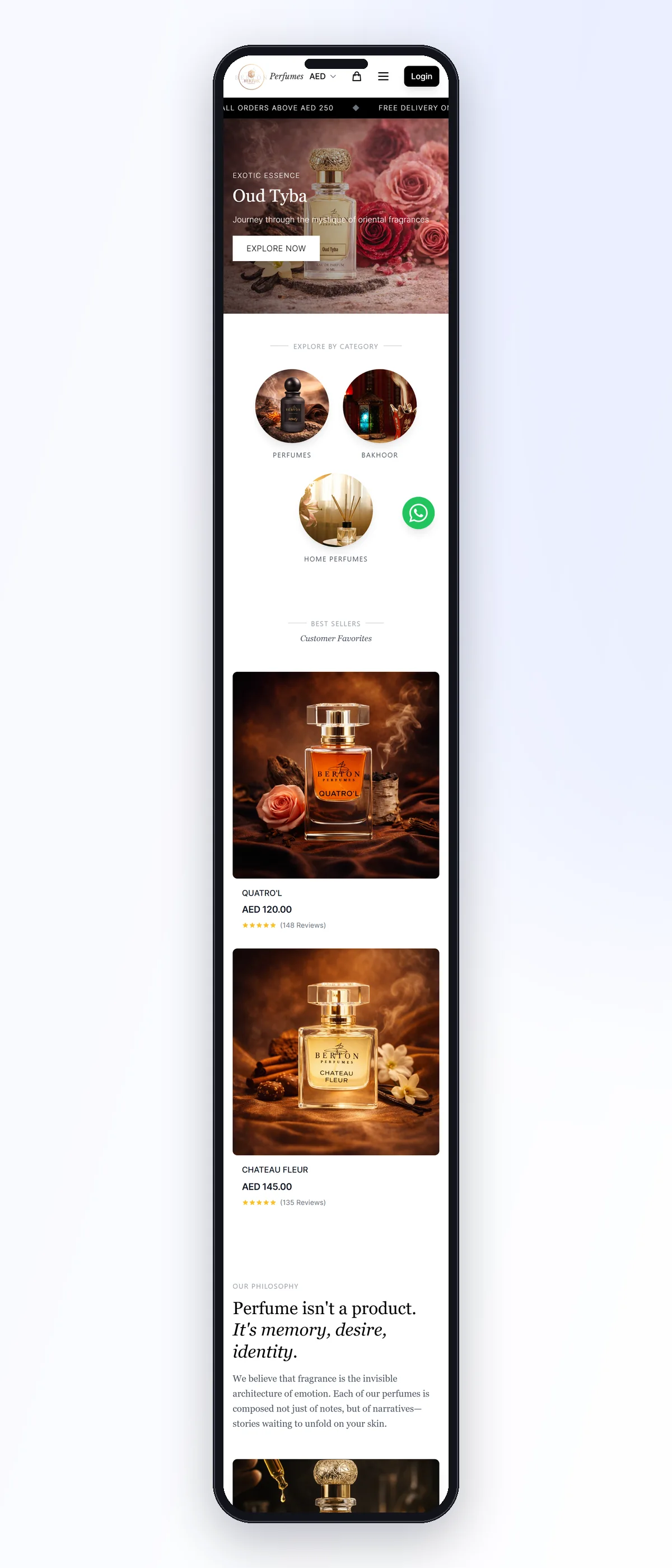 Berton Perfumes mobile homepage