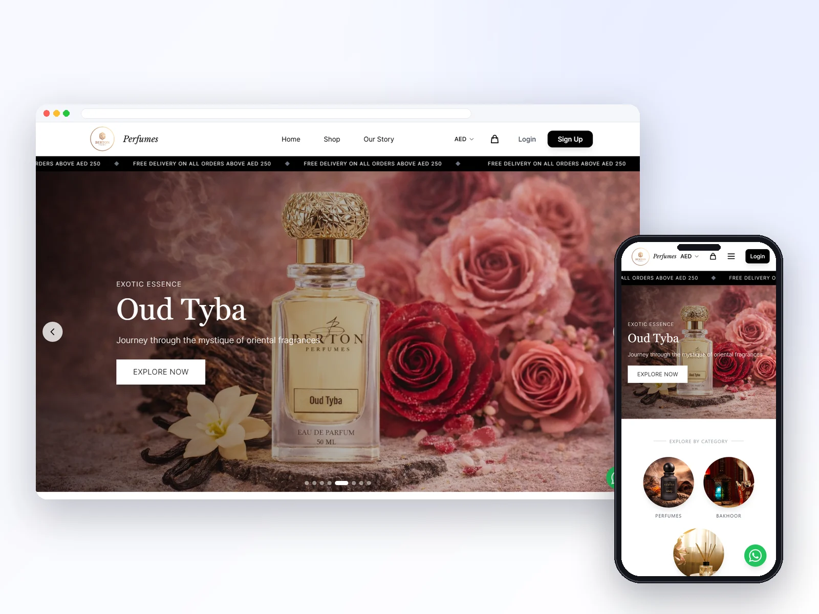 Berton Perfumes website on desktop and mobile