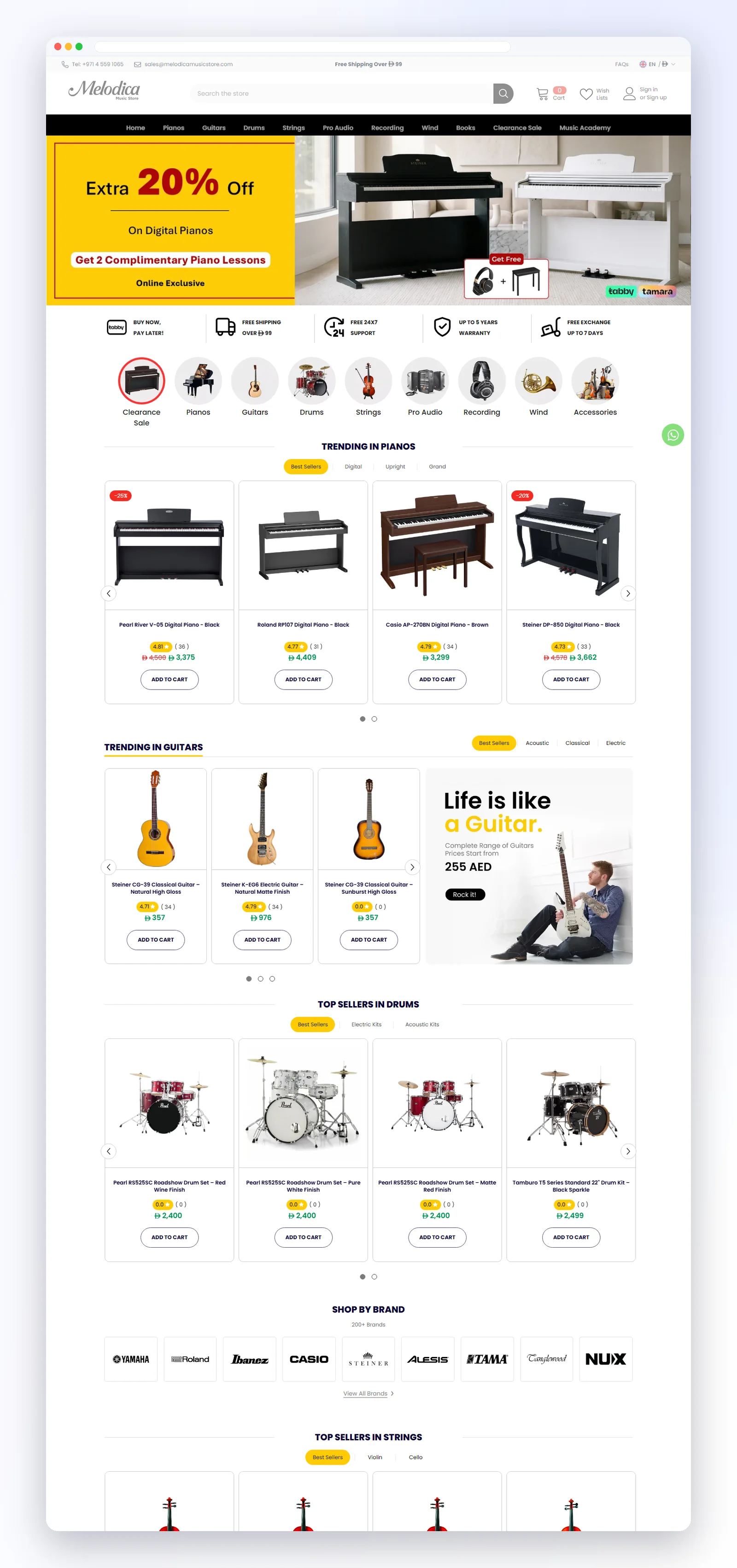 Melodica Music Store desktop homepage
