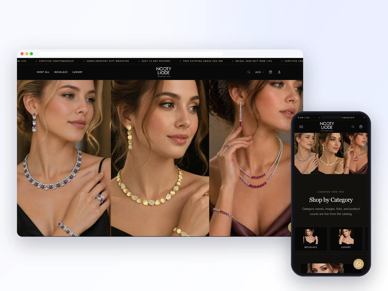 Nooty Liode Jewellery website on desktop and mobile