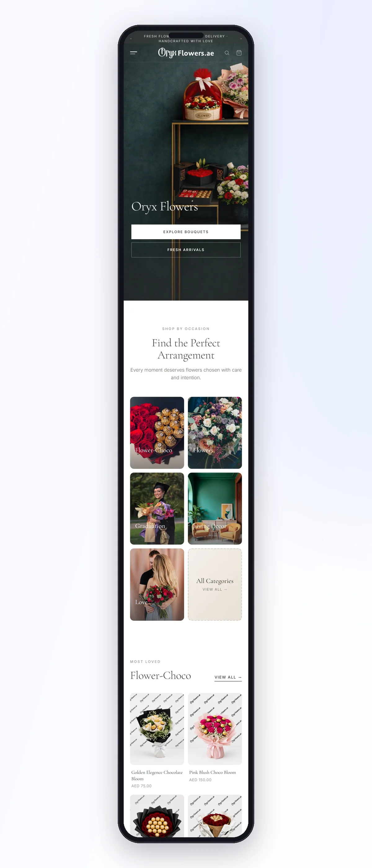 Oryx Flowers – Online Flower Shop mobile homepage