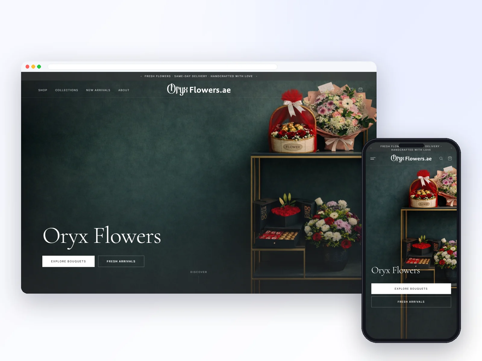 Oryx Flowers – Online Flower Shop website on desktop and mobile