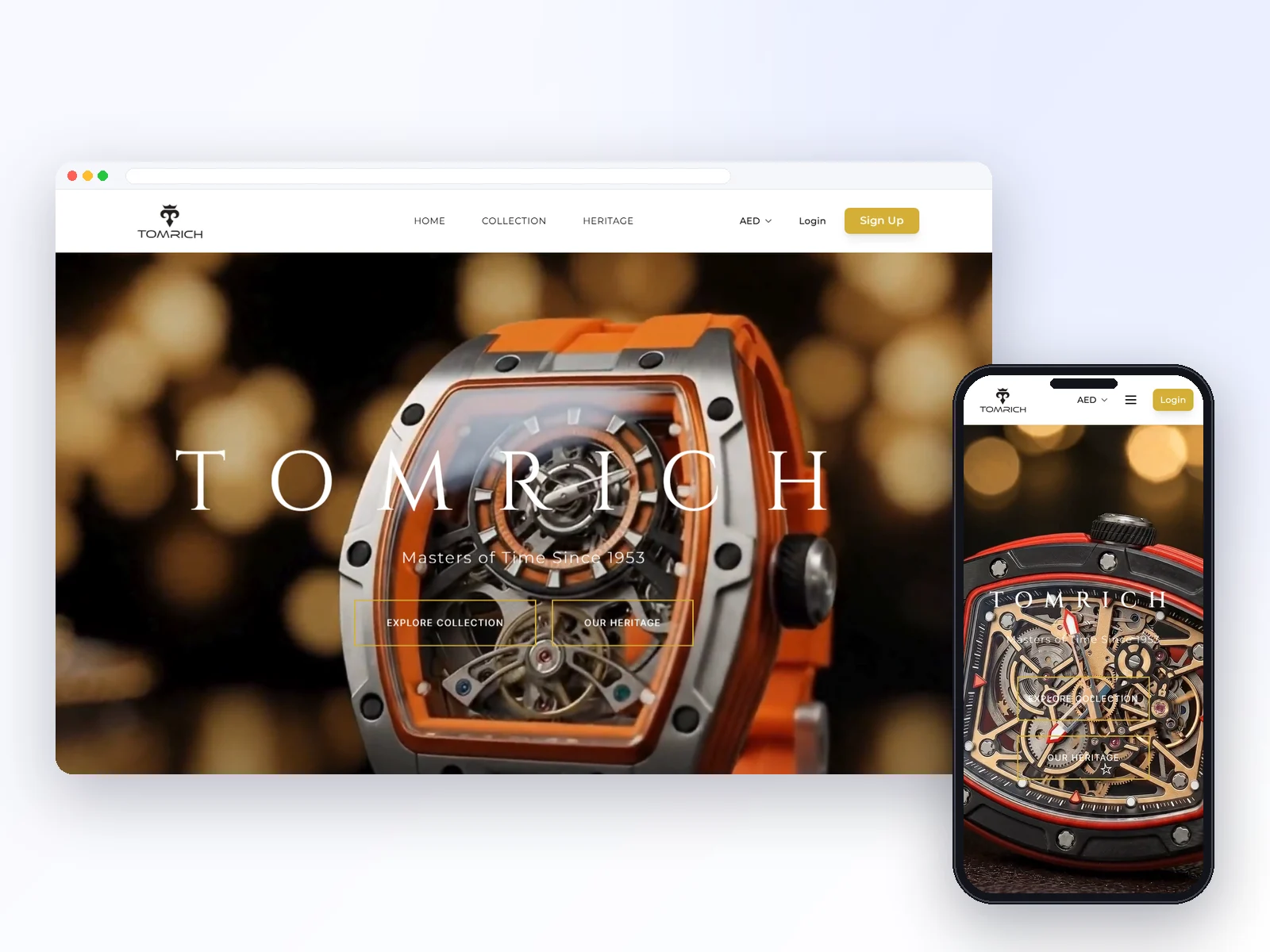 TOMRICH Luxury Watches website on desktop and mobile